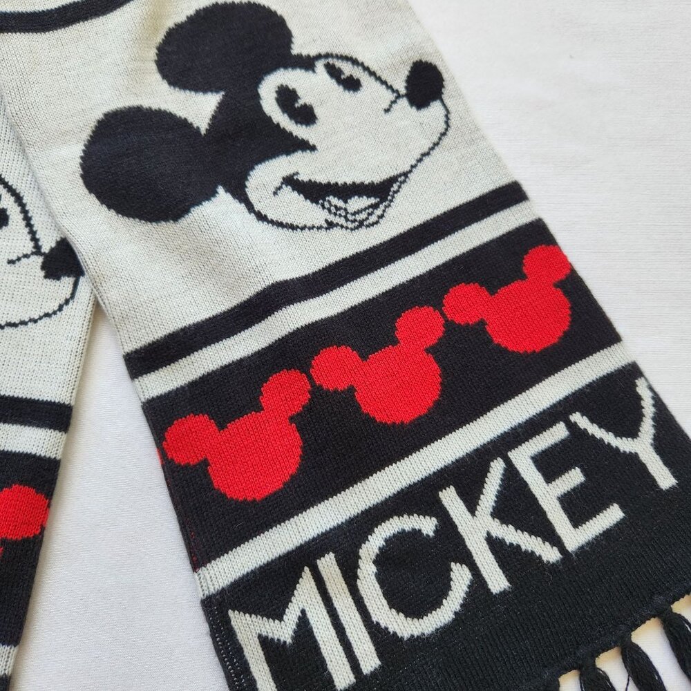 Disney Mickey Mouse Knit Scarf Black Red White Fringe Fall Winter Cozy Cute - Picture 5 of 5